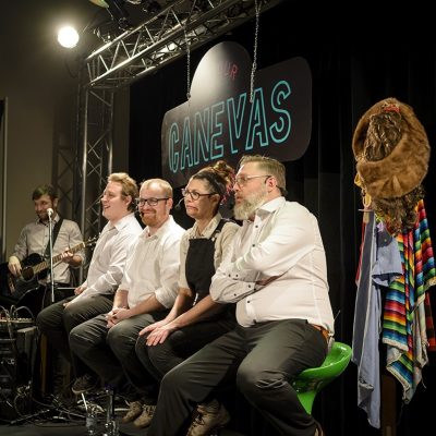 François Grenier, Pierre-Marc Langevin, Olivier Boutin-Martineau, Véronique Filion et Pascal Binette lors de la représentation du 18 janvier 2019.